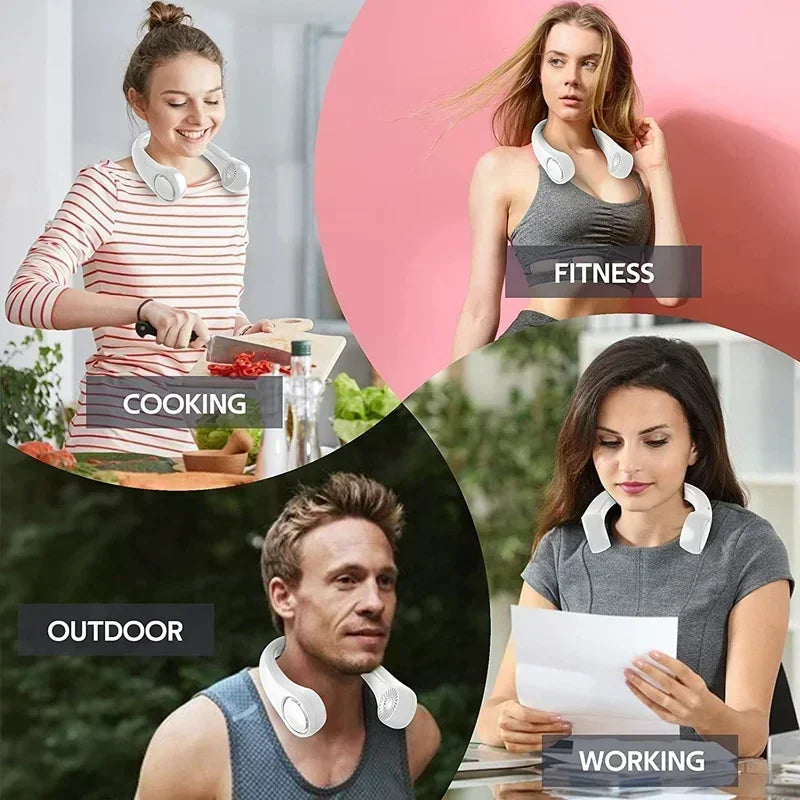 Portable Mini Neck Hanging Fan USB Rechargeable Wearable for Outdoor Sports Running Travel No Blades Summer Cool