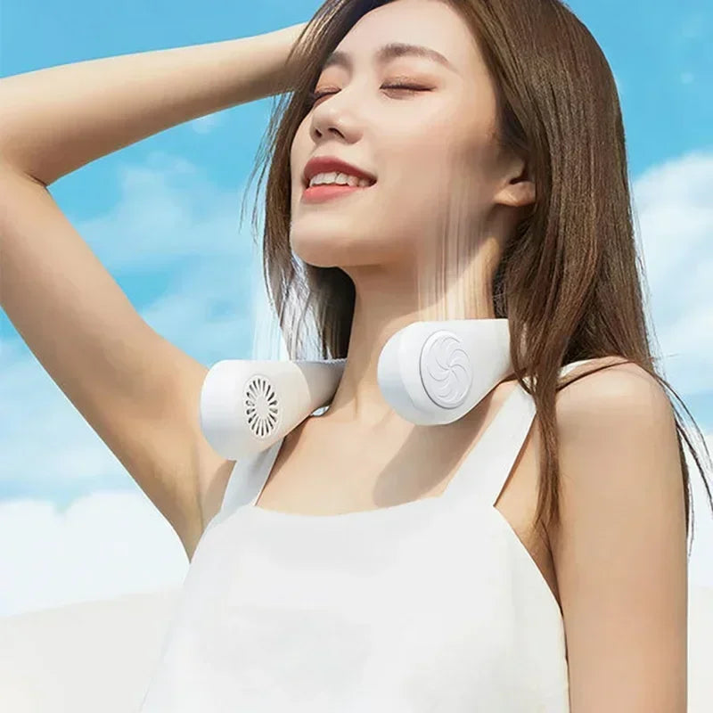 Portable Mini Neck Hanging Fan USB Rechargeable Wearable for Outdoor Sports Running Travel No Blades Summer Cool